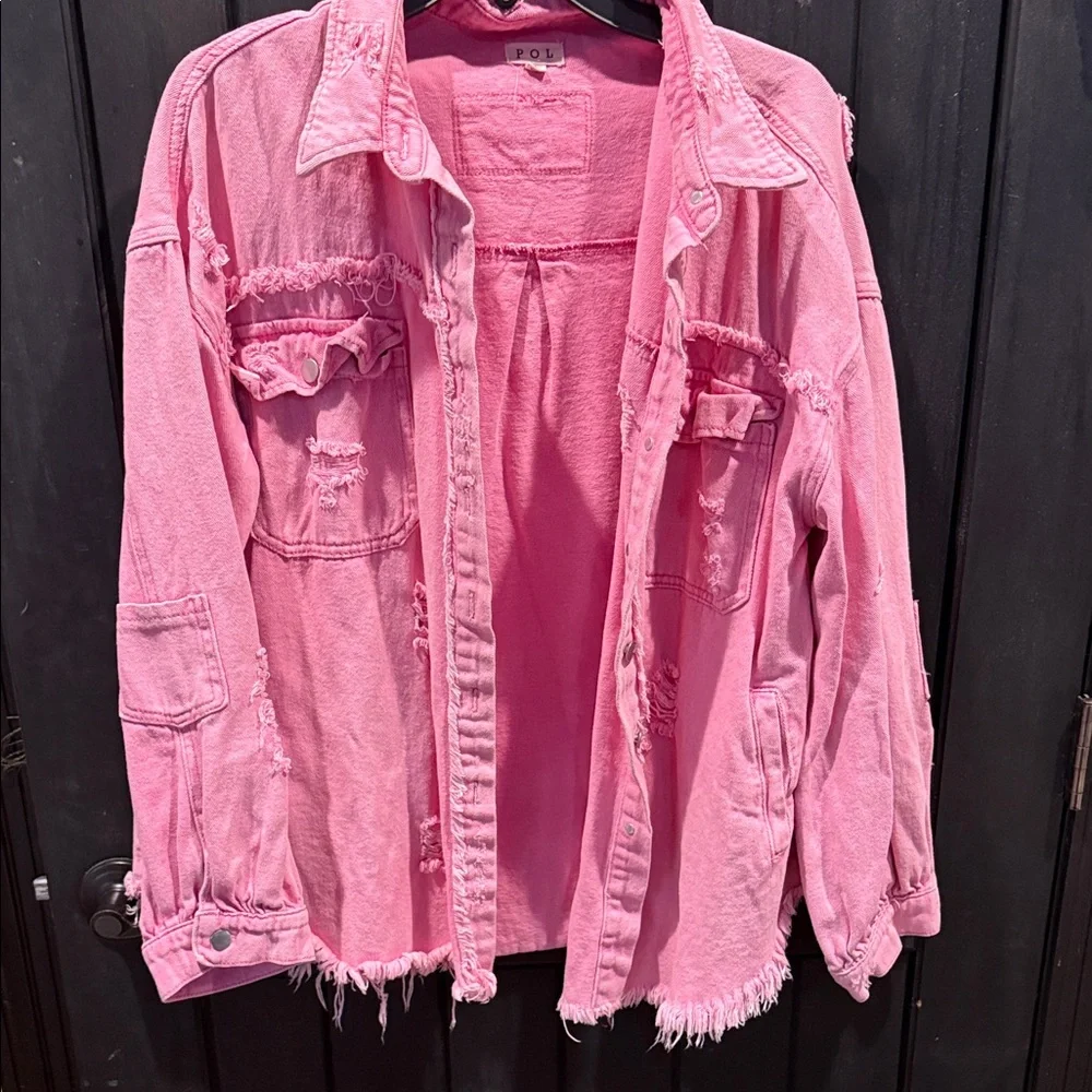 POL | Jackets & Coats | Pol Pink Distressed Oversized Jacket | Poshmark